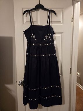 Women’s Navy Blue Floral Embroidered Spaghetti Strap Dress NWT